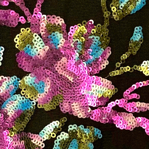 NWOT WHITE HOUSE BLACK MARKET BLACK HALTER DRESS with COLORFUL SEQUIN ACCENTS - Picture 3 of 14